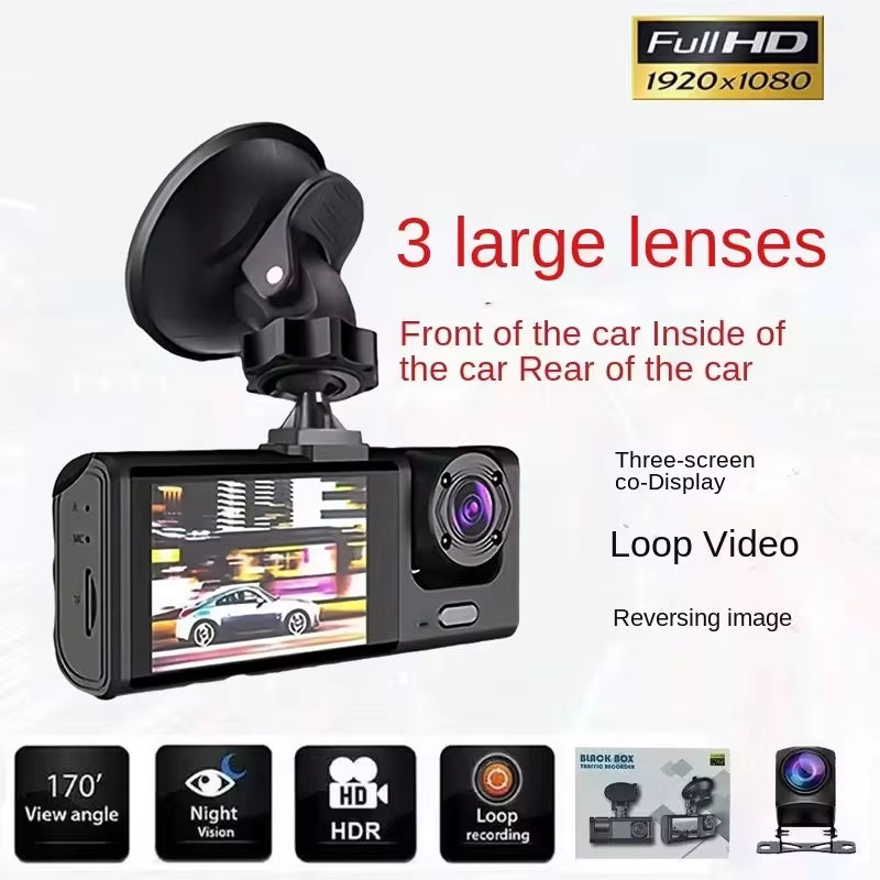 1080P 3 Channel Car DVR HD 2/3-Lens inside Vehicle Dash Camthree Way Camera Dvrs Recorder Video Registrator Dashcam Camcorder