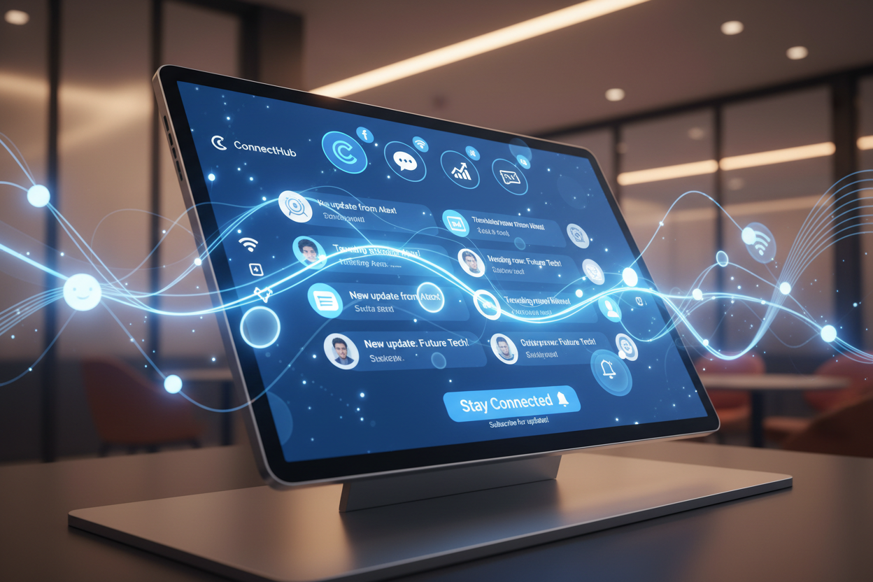 Am image of a technology gadget inviting people to stay connected so that they can get updates