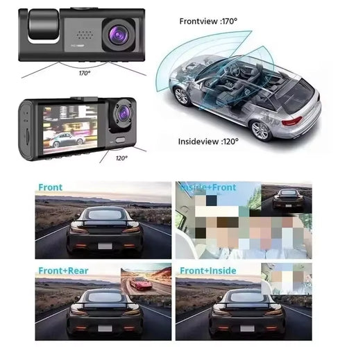 1080P 3 Channel Car DVR HD 2/3-Lens inside Vehicle Dash Camthree Way Camera Dvrs Recorder Video Registrator Dashcam Camcorder